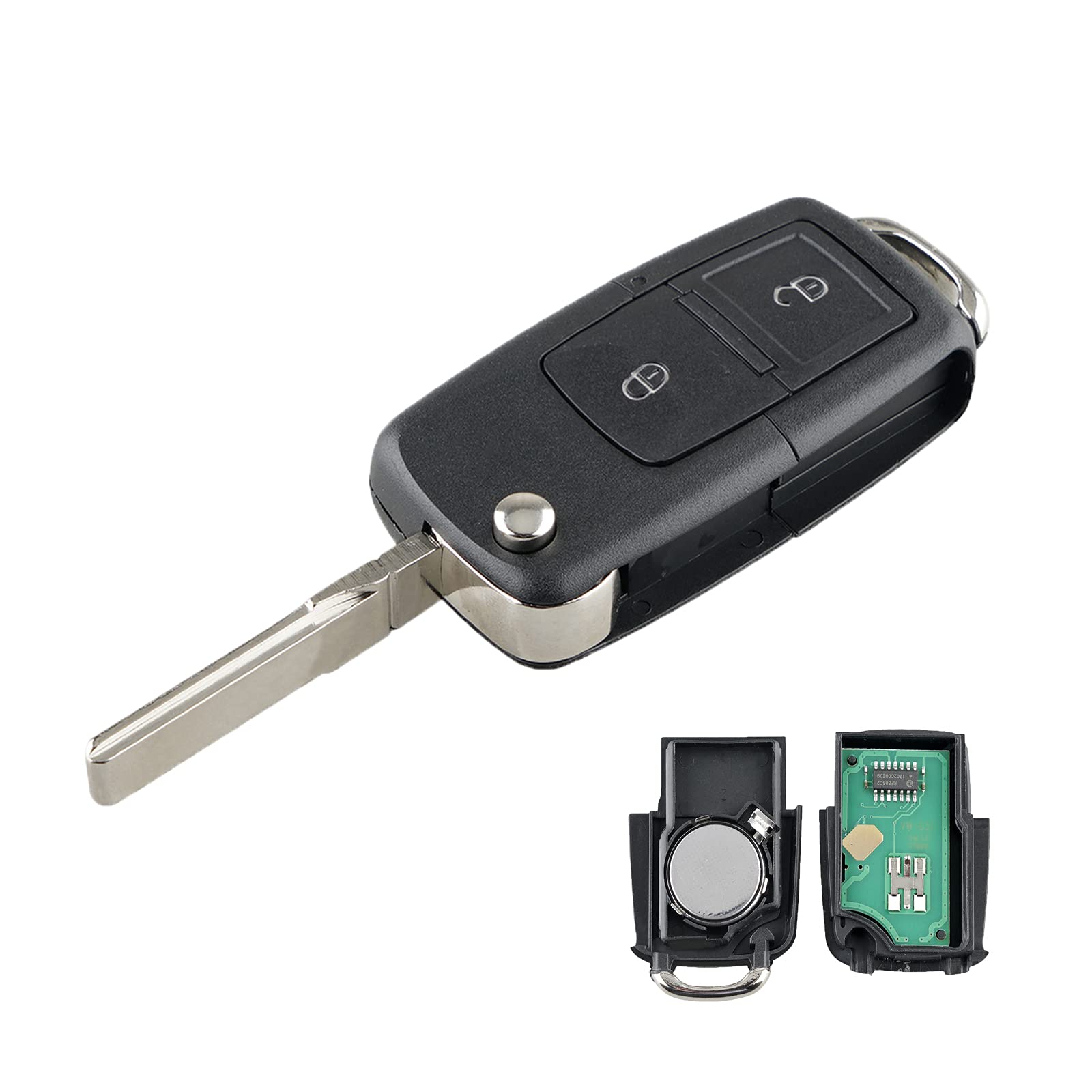 Heart Horse V w Car Key Shell Fob Replacement for Volks wagen Gol-f Caddy Passat Polo 2 Button Flip Folding Remote Key Shell Case with 433Mhz ID48 Chip, Bo-ra Seat Key Shell Case with Blade