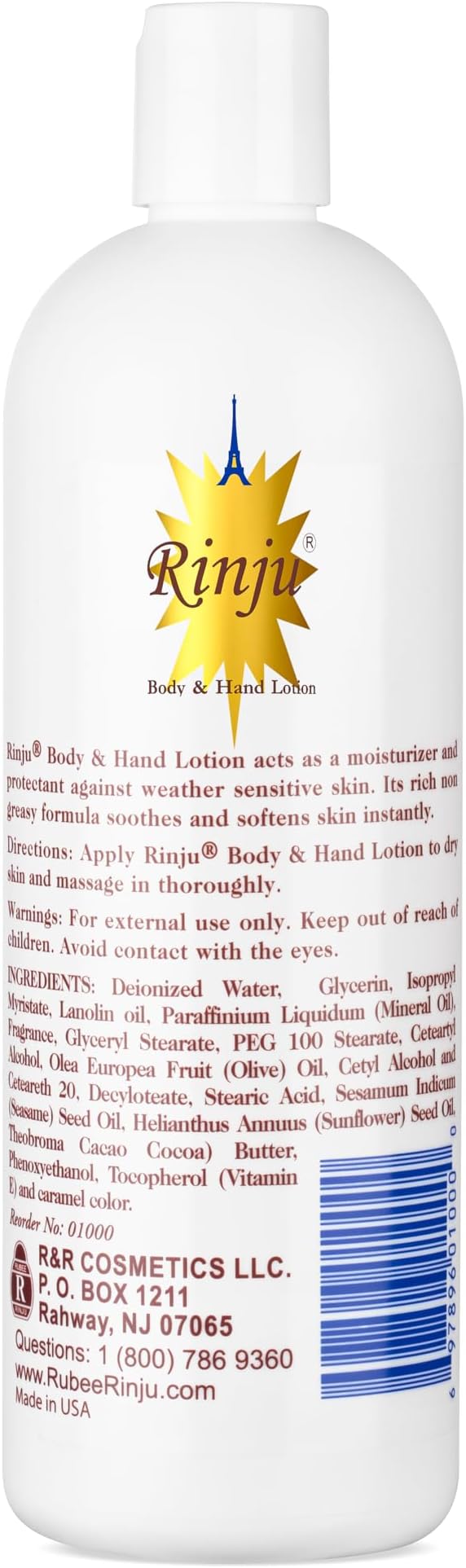 Rinju Body Hand Lotion 453g Vitamin E Moisturiser for Dry Skin