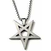 Xerxes Jewelry Pentagram Necklace Inverted Pagan Satanic Goth Occult Witchcraft (Silver)