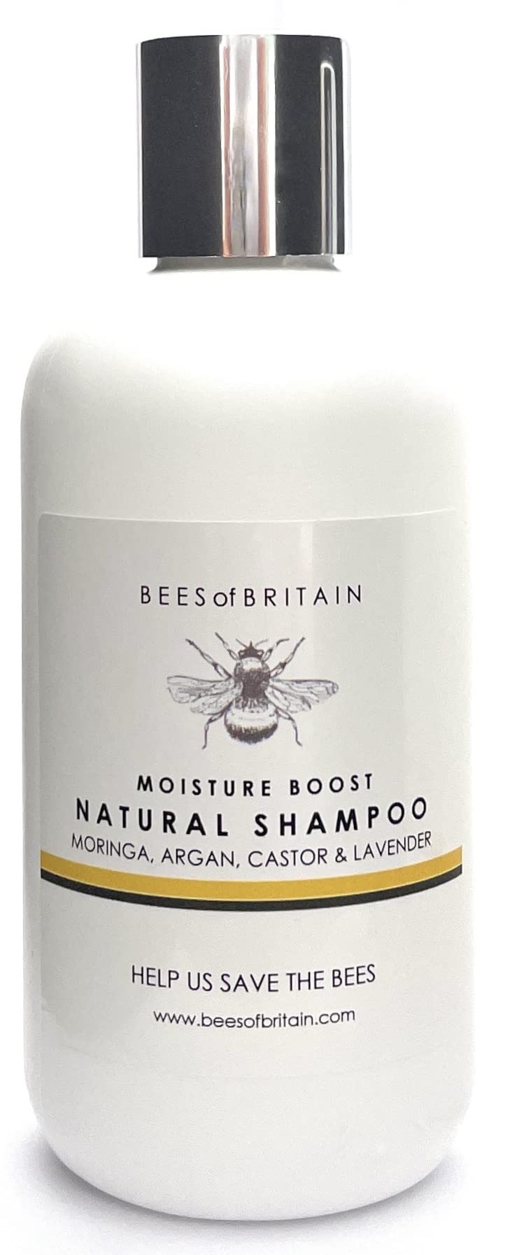 BEES of BRITAIN Moisture Boost Shampoo – with Argan, Moringa & Castor Oil – pH 5.5 for Dry & Damaged Hair – 99% Natural Origin Intensive Repair – Hair Strengthening & Smoothing – Vegan – 250ml