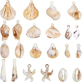 SUNNYCLUE 1 Box 44Pcs Shell Charms Seashell Charms Bulk Summer Acrylic Spiral Starfish Conch Cowrie Ocean Sea Life Shell Pendants for Jewelry Making Necklace Bracelet Earring DIY Craft Beginners