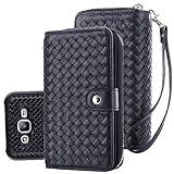 TabPow Galaxy J7 Case,Weave Zipper Cash Slot, Card Slots, Button, Leather Wallet Case Cover With Detachable Case For Samsung Galaxy J7 J700 (2015)- Weave Black