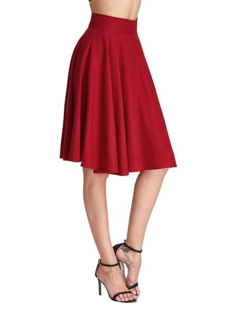 DIDK Damen A-Linie Elegant Faltenrock Hohe Taille Rock Knielang Rockabilly Vintage Retro Swing Röcke