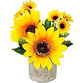HappyFiller 1 Pack Artificial Sunflowers Potted Fake Sunflower in Paper Pulp Pot for Home Office Kitchen Bathroom Table Bookshelf Decor,Wedding Centerpieces,Farmhouse,5 Branches,Spring Decoration