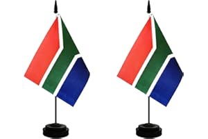 Rotenl 2 Pack South Africa Desk Flag, South African Table Office Flag with Solid Pole and Stand Base, International Country Flag, Festival Celebration, Classroom Meeting Desktop Decoration (South Africa)