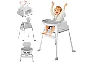 MOMJOY Baby High Chair, 6 in 1 Convertible High Chairs for Babies and Toddlers, Toddler Feeding Chair with Double Removable Tray, Adjustable Footrest & Machine Washable Cushion(Grey)