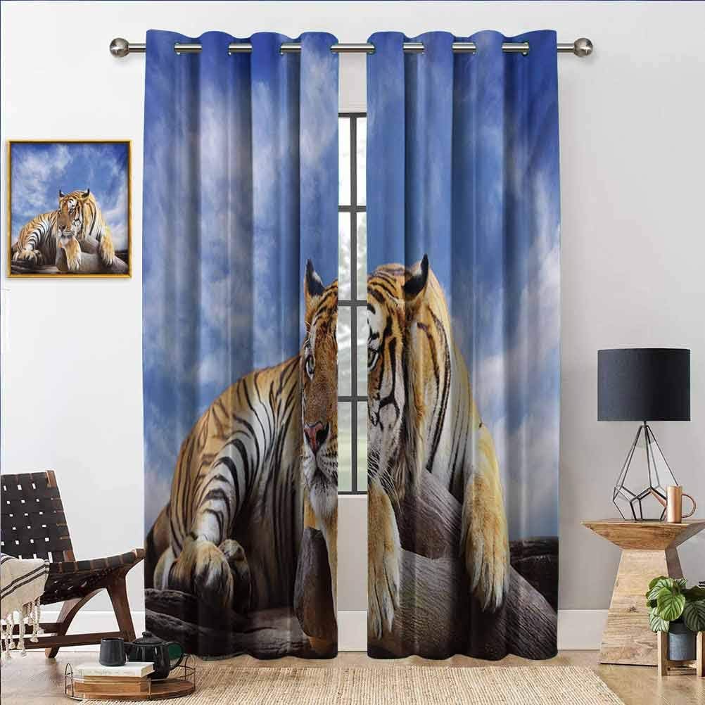 Bedroom soundproof Curtains W 84" x L 84" Tiger Sitting on