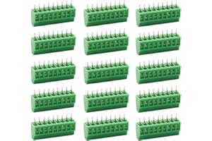 Augiimor 15PCS G/KF128 9 Pin 2.54mm Pitch PCB Screw Terminal Block Connector 150V 6A PCB Mount Screw Terminal Block Connector (Green)