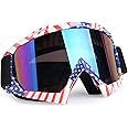 ATV Goggles Dirt Bike Goggles Motorcycle Motocross Goggles For Men Women Riding Goggles MX Goggles Bike Powersports Goggles Adult Youth Kid Anti-Fog Scratch Windproof Dustproof Color Lens（Flag）