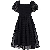 Kids4ever 6-12T Girls Chiffon Dress with Solid Pom Poms & Flutter Ruffle Short Sleeve Kids Lace Square Neck Frocks