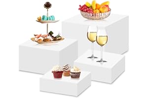 onvvippiv Buffet Risers, Food Display Stands for Party, Acrylic Cube Display Nesting Risers with Hollow Bottoms, dessert table, wedding cake stand White (8*8*9*10)" 1Set