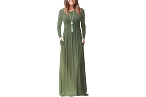 AUSELILY Women's Long Sleeve Dress Loose Plain Long Casual Maxi Dresses with Pockets 2024 New