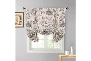 Mightree Blackout Tie Up Curtains for Windows, Three-Layer Woven Roman Curtains, Thermal Insulated Balloon Curtain, Shade Rod Valance Curtains for Kitchen, Living Room, Bedroom, Beige, 42" Wx63 L