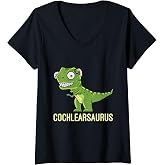Womens Cochlearsaurus | Cochlear Implant Gift Ideas V-Neck T-Shirt