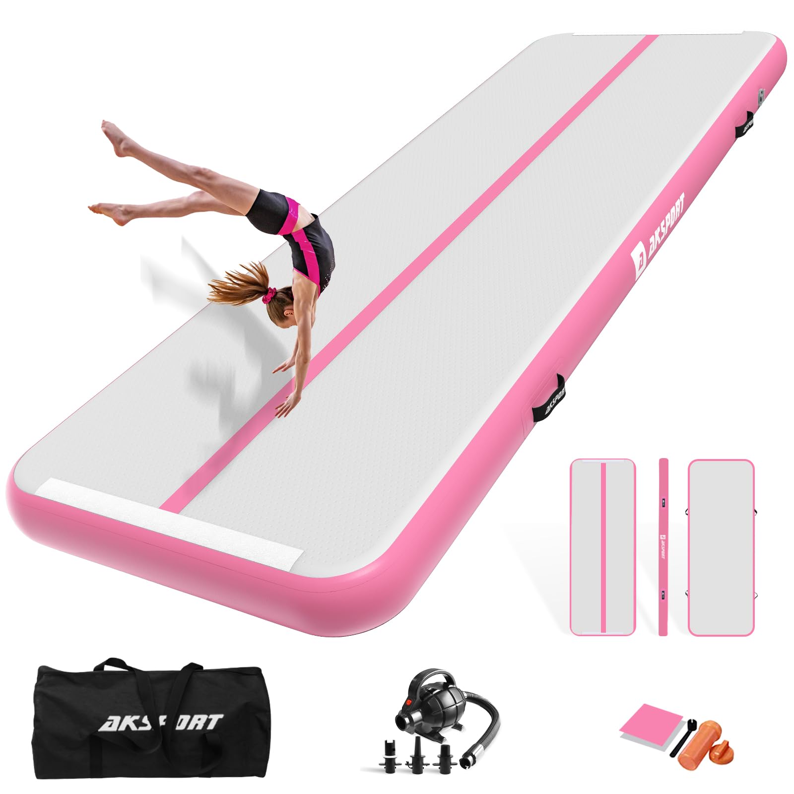 AKSPORT Inflatable Gymnatsics Mat Tumble Track 10ft 13ft 16ft 20ft 23ft Air Tumbling Mat with Air Pump for Home Use/Training/Cheerleading/Yoga Image