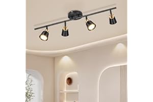 GORDNWE Track Lighting Fixtures Ceiling: LED Spot Lights Indoor 4 GU10 Flexible Heads Black Vintage Adjustable Compatible with Dimmable Bulbs Overhead Directional Lights Foldable for Kitchen Hallway