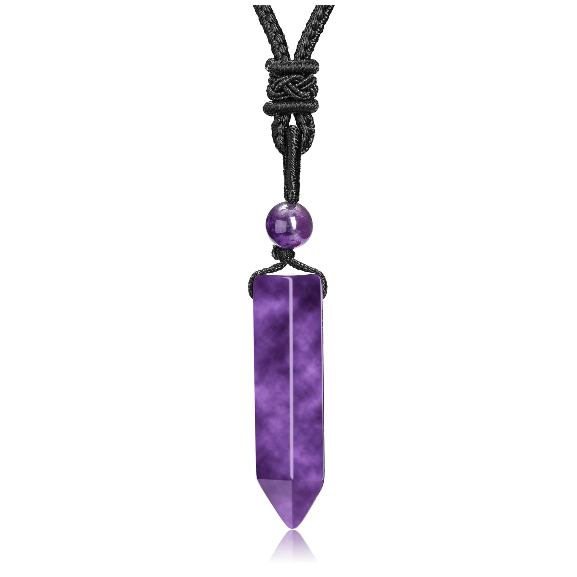 CrystalTears Amethyst Healing Crystal Necklace Hexagonal Natural Quartz Crystals Point Pendant Necklace Adjustable Rope Gemstone Necklace Jewelry for Men Women, 10.0 grams