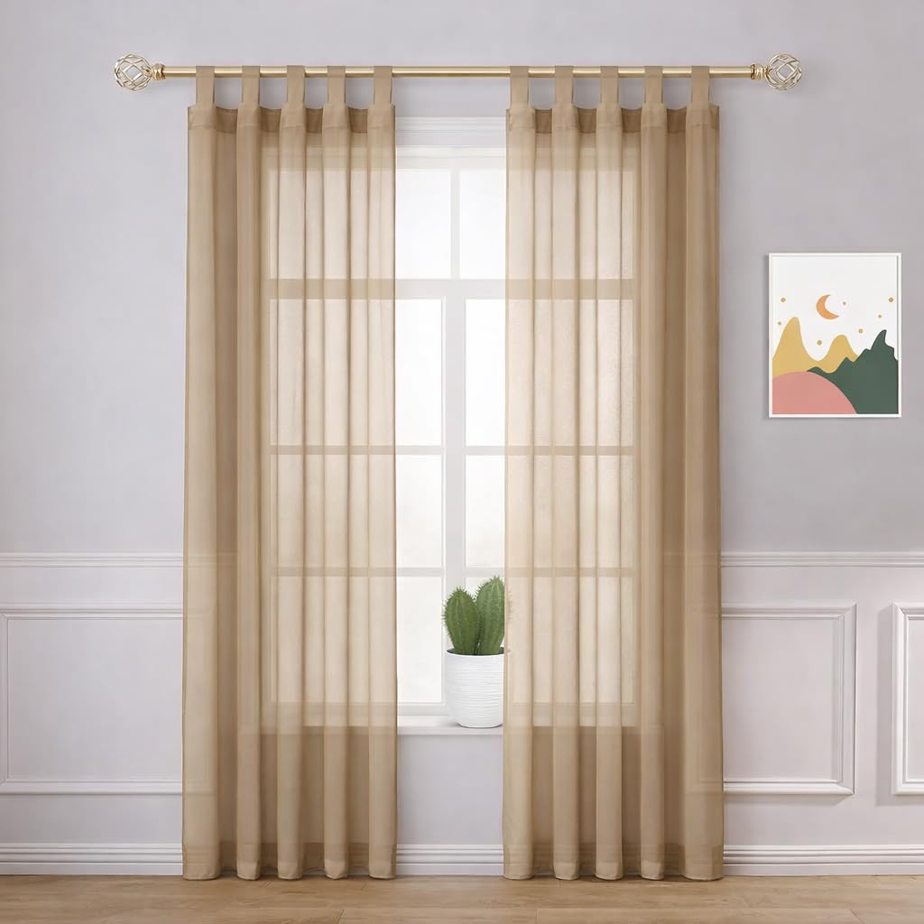 Megachest sheer Voile Tab Top Curtain(taupe, 56" wideX36 drop(W142cmXH91.5cm))