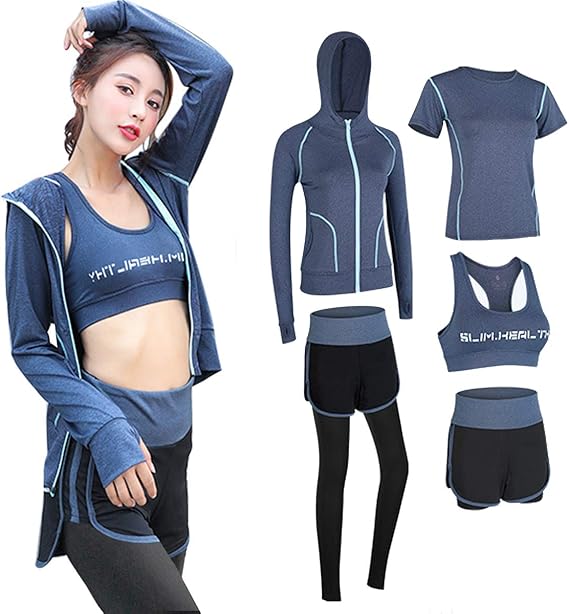 Amazon Yahuipeijp スポーツウェア レディース ヨガウェア トレーニングウェア ランニングウェア ホットヨガ 5点セット 上下 通気 吸汗 速乾 6カラー展開 コート ジャケット 通販