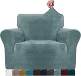 MAXIJIN Thick Velvet Chair Cover 1 Seater Dusty Blue Elastic Non Slip