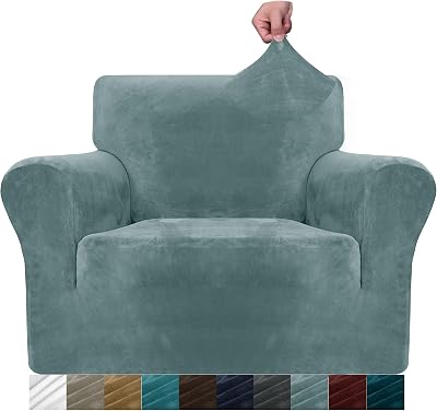 MAXIJIN Thick Velvet Chair Cover 1 Seater Dusty Blue Elastic Non Slip