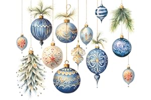 DEIKOKA Fantasy Christmas Wall Decals Christmas Hanging Balls Lights Wall Stickers Peel and Stick Colorful Snowflake Wall Sti