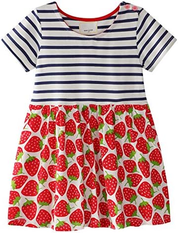 MISSHALO Girls Casual Cotton Summer Short Sleeves Striped Dresses(6848,3T/3-4YRS)