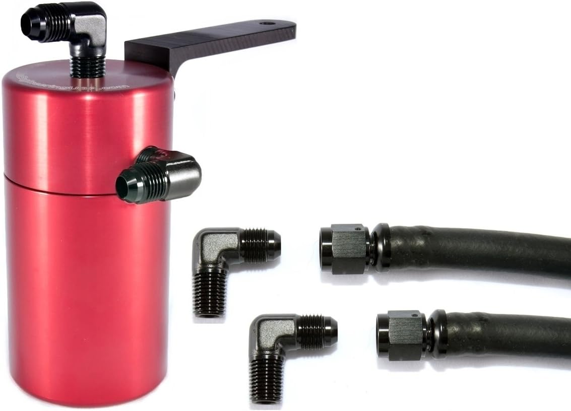 Elite Engineering Standard PCV Oil Catch Can & Hardware with Black AN Fittings for 2012+ Chevy Colorado/Canyon - RED