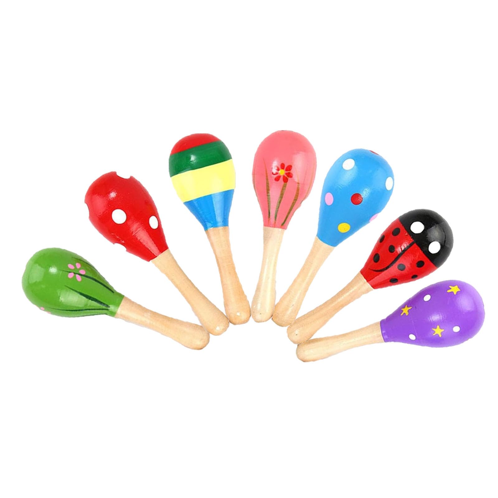 Fiesta Wooden Maracas 7Pcs - Baby Maracas for Party Favors, Classroom Prizes - Random Color