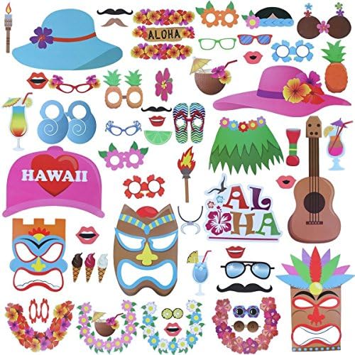 62pcs Luau Hawaii Photo Booth Props Kit For Beach Pool Parties,Holiday,Summer,Birthdays,Graduation Party Decorations Supplies