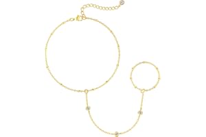 AGWOLF Bracelets for Women,14K Gold/Silver Plated Dainty Hand Chain Bracelets Trendy Ring Bracelet Charm Gold Cuff Bangle Stackable Bracelets Jewelry Adjustable 7"+2"