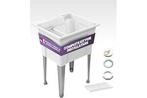 Standing Utility Sink with Steel Legs – 24” Space Saver Utility Sinks for Laundry Room, Garage, Garden, Basement – Noah William Home Indoor and Outdoor Basement Wash Tub (WHITE)