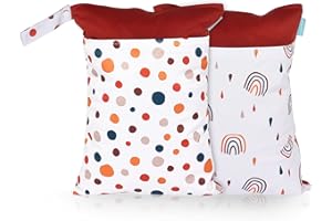 MOMIGO 2 pcs/set Wet Dry Bags for Baby Cloth Diapers - Reusable, Washable for Stroller, Diapers, Toiletries, Travel Bags, Beach, Pool, Gym Bag with Two Zippered Pockets 11.8 * 15.7 inch (Rainbow)