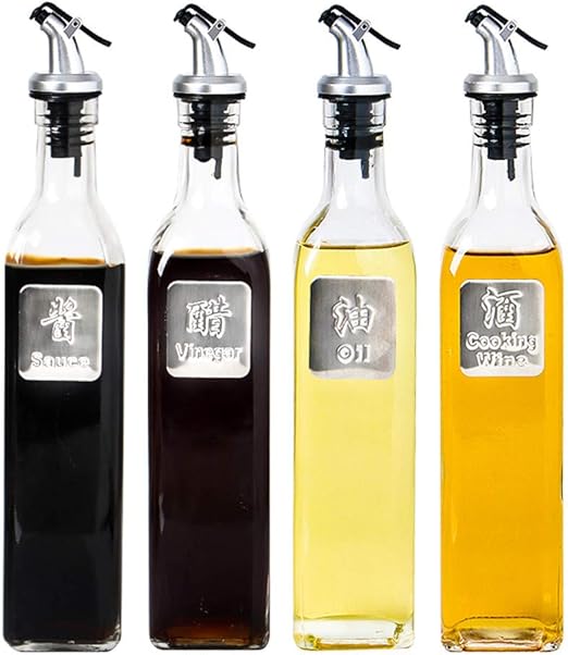 Amazon Gannbarou 家庭キッチン用 ガラス オイルボトル 500ml 4個セット オイルポット 醤油ボトル 酢ボトル 漏れ止め 防塵 ドレッシング ボトル オイル差し 油さし 飲食店 調味料入れ 調味料ボトル ふりかけボトル 調味料瓶 塩 コショウ 砂糖 ディスペンサー調味料容器