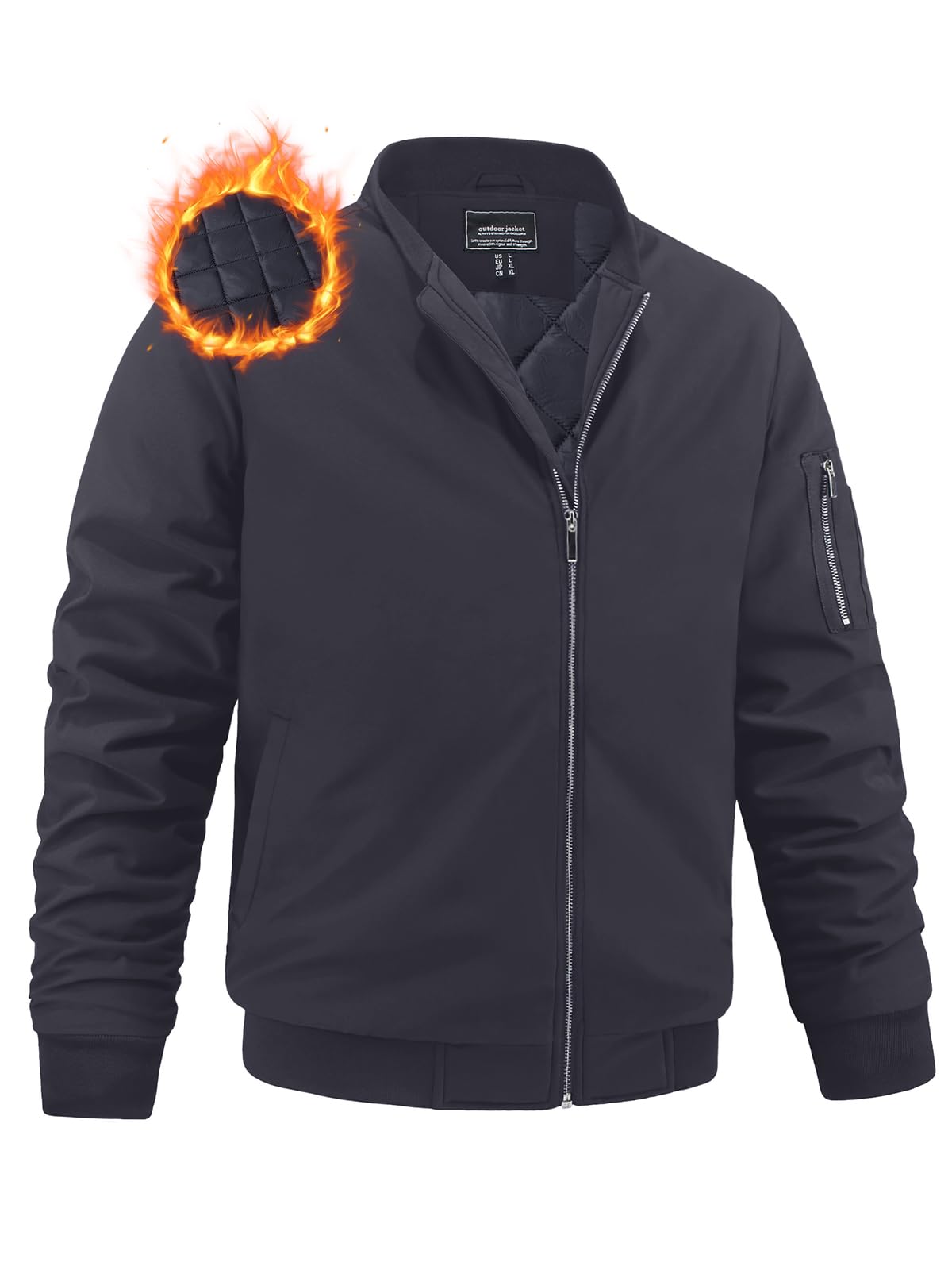 Photo 1 of **HAS STAINS**MAGNIVIT Men's Bomber Varsity Jacket Windproof Warm Quilted Zipper Classic Multi-Pocket Winter Coat Dark Grey US M