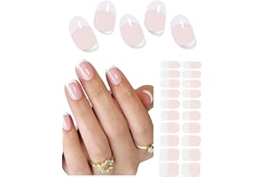 WAHRSHEI Semi Cured Gel Nail Strips, 20pcs Classic French, Semitransparent Pink Base, Gel Nail Stickers UV for Home Nails DIY