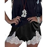 Satin Silk Shorts Women Y2K Low Rise Lace Trim Pajama Mini Micro Shorts Silky French Knickers Half Slip Pjs Bottom
