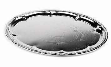 Gluecksshop 3 Stück Partyplatten Servierplatten, Edelstahl verchromt (Oval 46 x 34 cm)