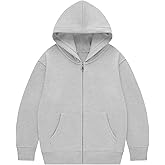 Flygo Unisex Boys Girls Hoodie Sweatshirt Full Zip Up Casual Long Sleeve Solid Jacket Kids Lightweight Outwear with Pockets