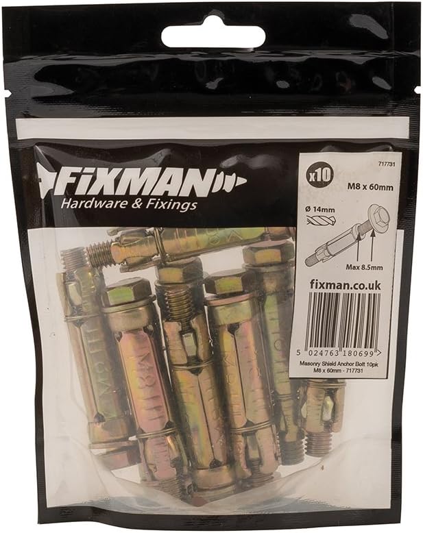 Fixman 717731 Masonry Shield Anchors Bolt-Type M8 x 60mm Pack of 10