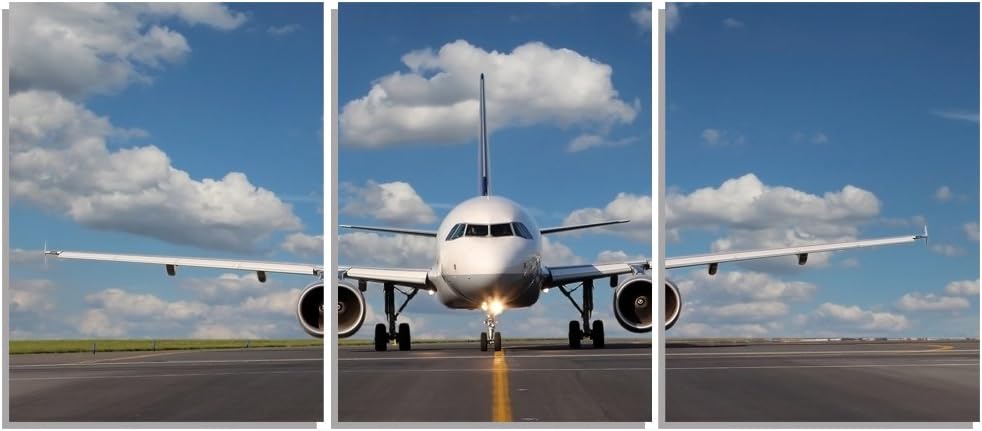 GEVES Skyline Airplane Wall Art Canvas Paintings Posters Prints for Living Room Bedroom Home Wall Decor Stretched and Framed Ready to Hang