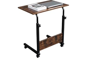 HomVent Adjustable TV Tray Table Rolling Sofa Side Snack Table with Wheels Portable C-Shape Dinner Tray Tables Mobile Wooden Laptop Desk Beside Couch Bed (Antique Brown-23.6" Wx15.7 D)