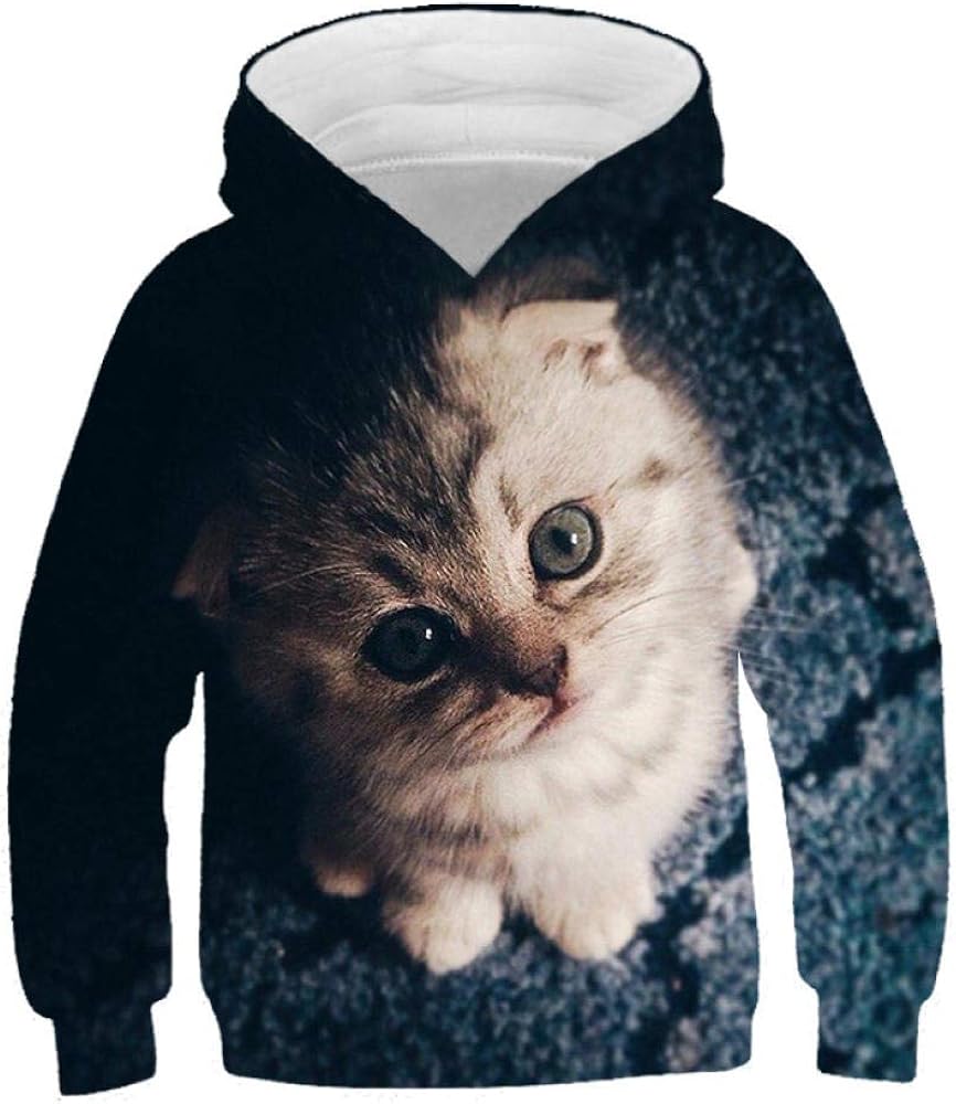 Unisex 3D Hoodies For Kids,3D Cat Kids Hoodies Long Sleeve Cat