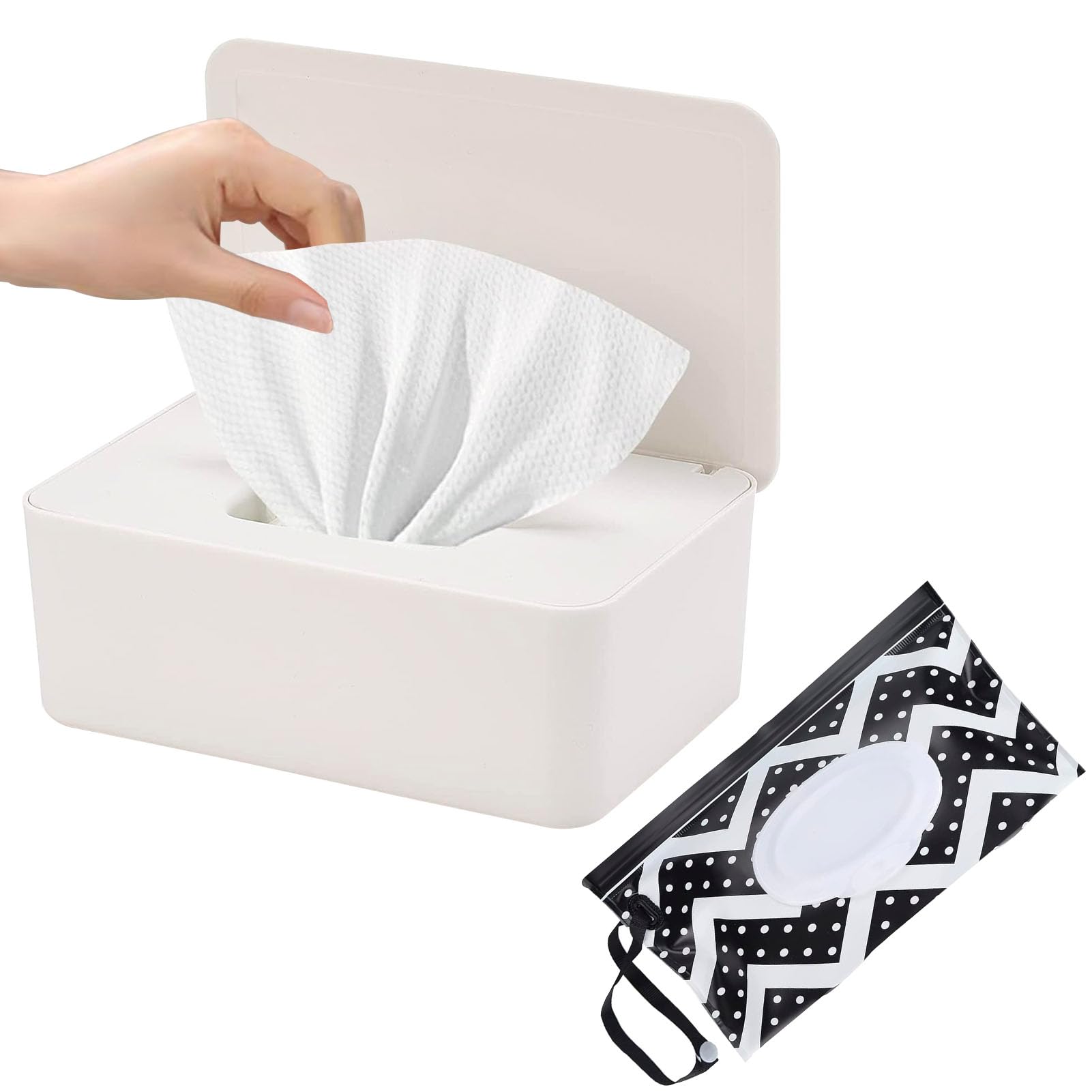 SEPSCO Large Wipes Dispenser Box, Toilet Dry Wet Tissue Dispenser Case And Portable Baby Wet Wipes Pouches Tissue Holder Refillable Tissue Storage Container Keep Wipes Fresh for Travel Home Office Car