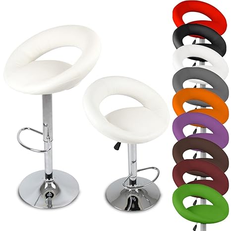 MIADOMODO Barhocker höhenverstellbar 2er Set in Beige mit Lehne und Fußablage, gemacht aus pflegeleichter Kunstleder | Barstu