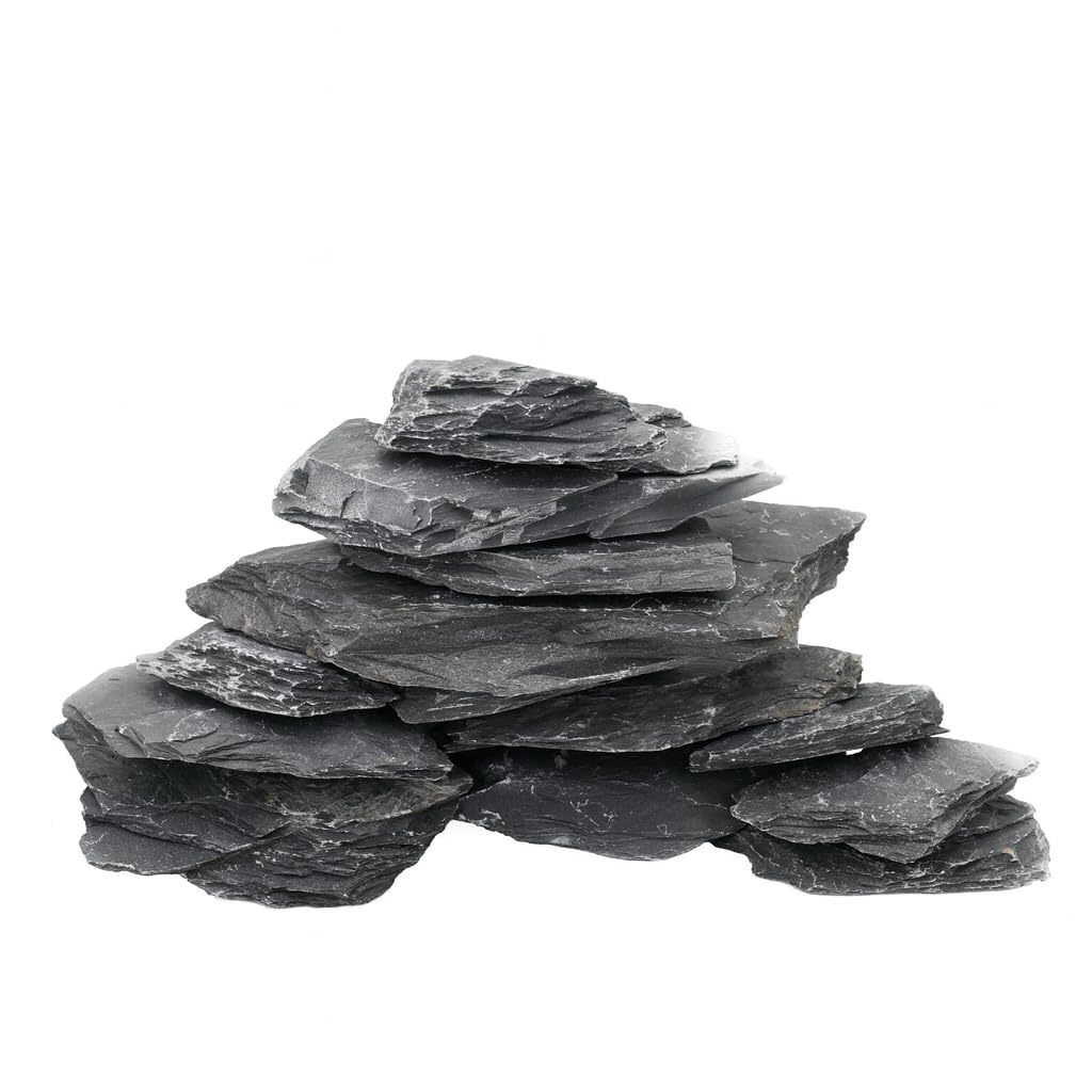Unocho Natural Slate Stone Reptile Basking Platform Rock 4.5kg Fish Tank Rocks for Aquascaping Terrarium Decoration Reptile Habitats Tortoise Enclosures(5-15cm)