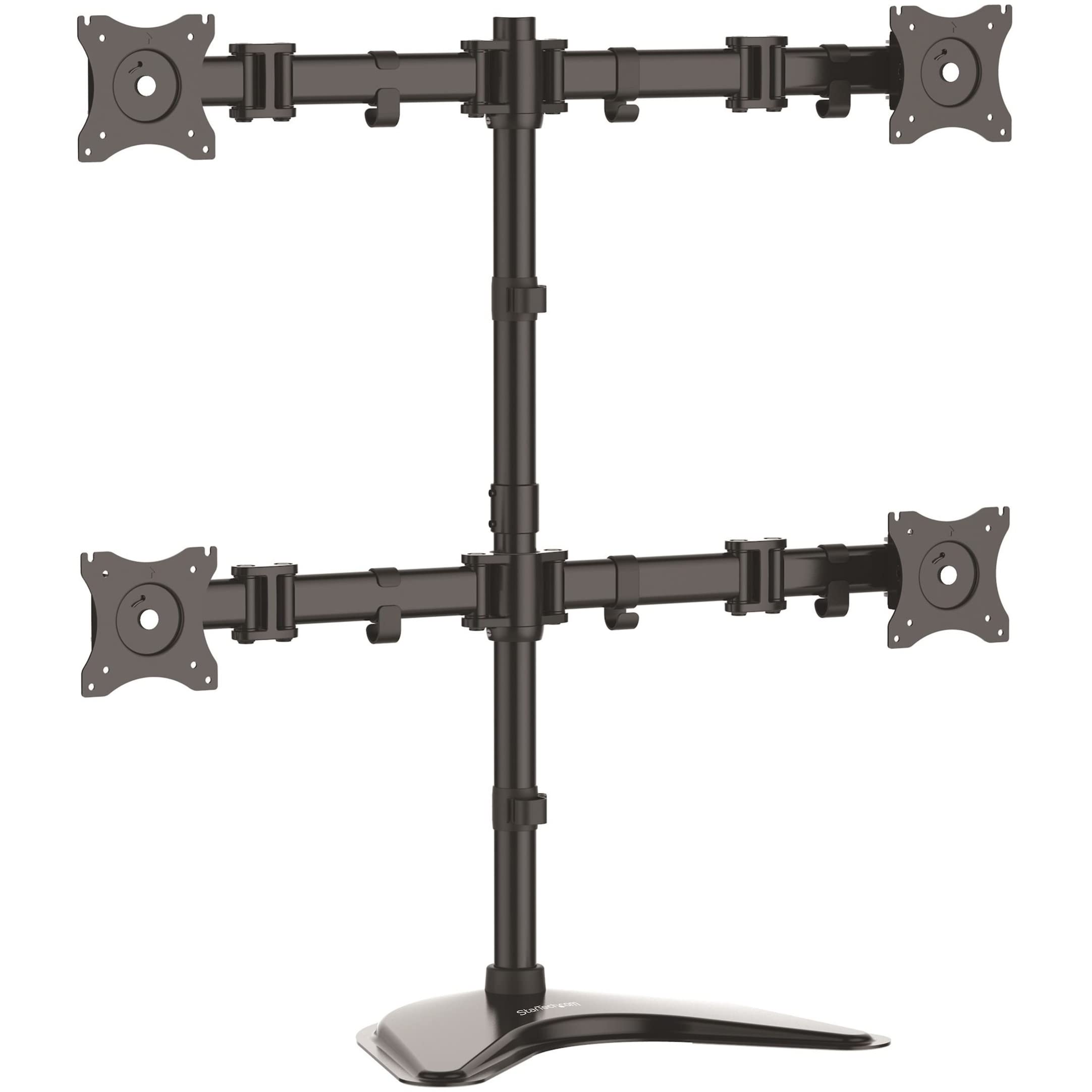StarTech.com Quad Monitor Stand - Articulating - Supports Monitors 13” to 27” - Adjustable VESA Four Monitor Stand for 4 Screen Setup - Steel - Black (ARMBARQUAD)