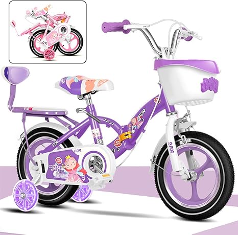 Amazon Co Jp 折りたたみ自転車子供 女の子子供子供の折りたたみ自転車 12 14 16 18インチ トレーニングホイール付き折り畳み式の子供の自転車 リトルプリンセススタイル パープル C 18 ホーム キッチン