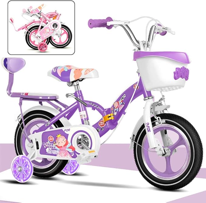 折りたたみ式チャイルドバイク 折りたたみ式大人用自転車18インチ折りたたみ式子供用自転車 補助輪付き リトルプリンセススタイル パープル Hfjkd 折りたたみ自転車 Amazon