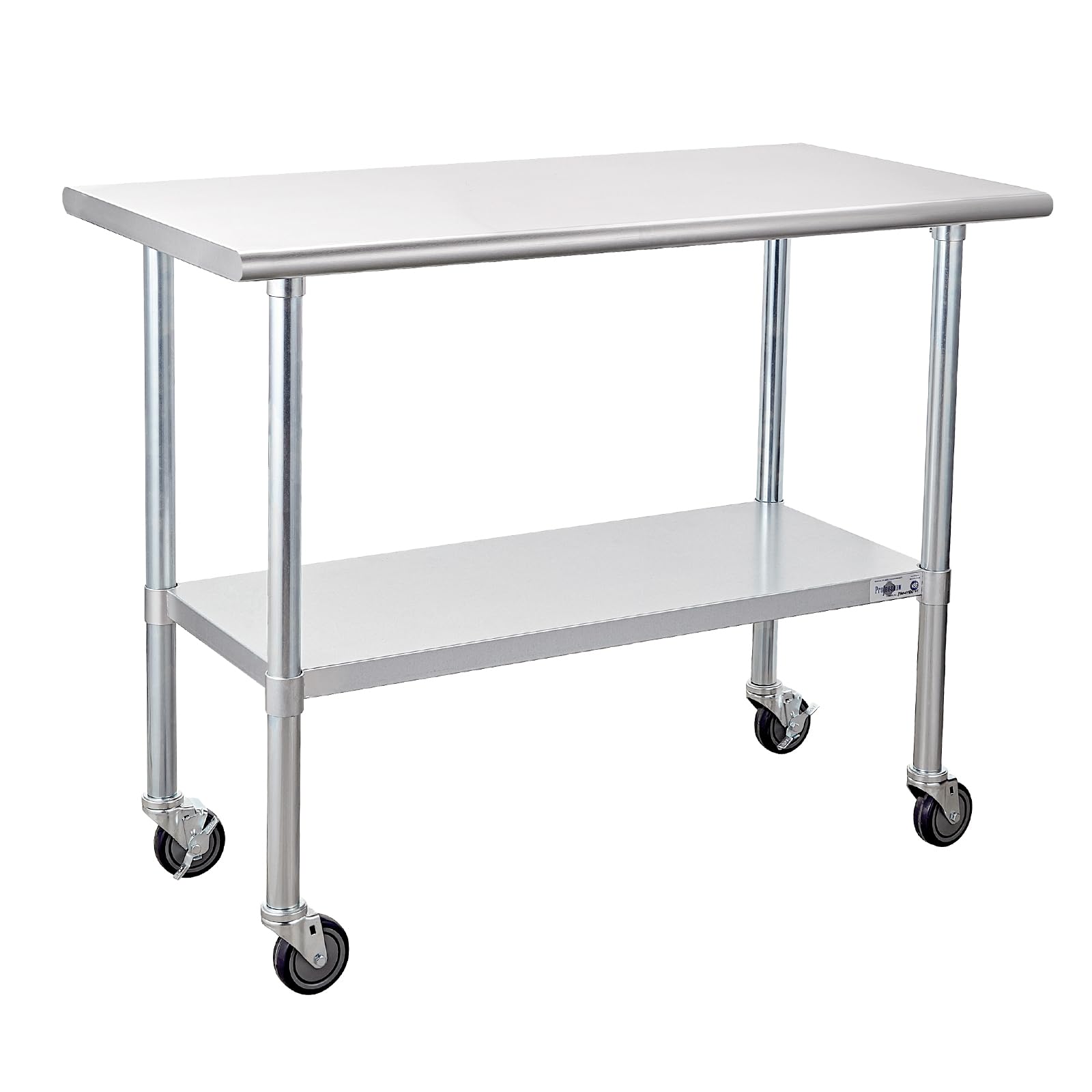 Photo 1 of **BEND DAMAGE ON TABLE END**Profeeshaw Stainless Steel Table with Wheels 24x48 Inch, NSF Commercial Kitchen Prep & Work Table with Undershelf and Galvanized Legs for Restaurant, Bar, Utility Room and Garage Heavy Duty Table